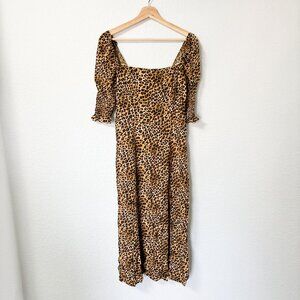 Blue Rain Leopard Print Midi Dress Ruffle Sleeve Size Large
